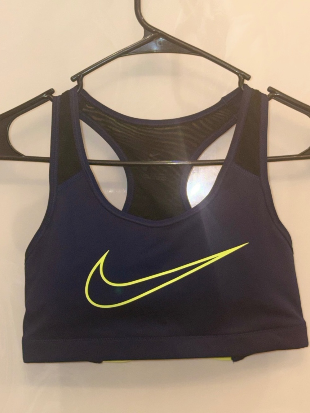 Nike Dri-Fit Pro Sports Bra – Medium Support – Navy & Neon Yellow – Racerback